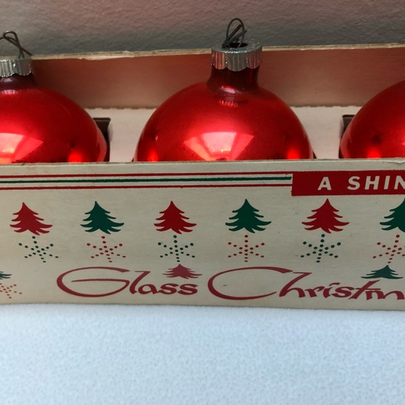 Vintage Shiny Brite Red Jumbo Fanci-Pac Long Christmas Tree Box Glass Ornaments - Picture 2 of 10